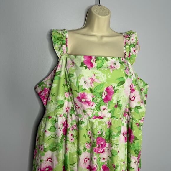 Torrid Mini Poplin Floral Tiered Ruffle Strap Dress Green Romantic Women's 4X - Picture 4 of 13